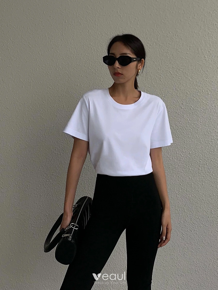 Katoenen t shirt dames korte mouw outlet