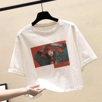 Chic Beautiful Summer White Street Wear Casual Loose Printing T Shirts 2021 Scoop Neck Short Sleeve Cotton Women S Tops T Shirt