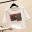 Chic / Beautiful Summer White Street Wear Casual Loose Printing T-Shirts 2021 Scoop Neck Short Sleeve Cotton Women's Tops T-shirt