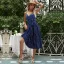 Chic / Beautiful Summer Street Wear Ocean Blue Spotted Maxi Dresses 2021 V-Neck Sleeveless Cami Sash