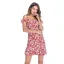 Summer Red Street Wear Floral Chiffon Women Dresses 2021 Off-The-Shoulder Cami Short Sleeve