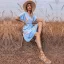Summer Street Wear Resort Wear Beach Sky Blue Printing Women Dresses 2021 V-Neck Short Sleeve Sash