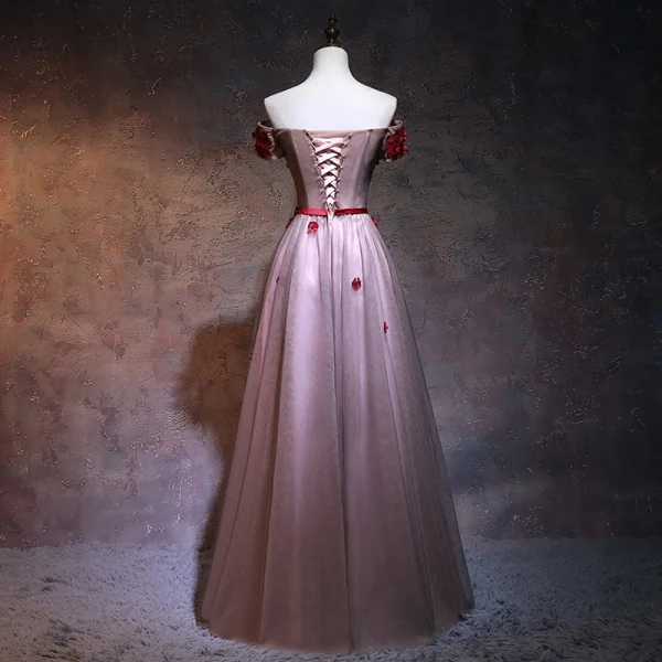 Chic / Beautiful Prom Dresses 2017 Off-The-Shoulder Short Sleeve Appliques Lace Flower Beading Bow Backless Floor-Length / Long Formal Dresses