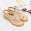 Bohemia Beige Street Wear Beach Flat Womens Sandals 2021 Pearl Rhinestone Lace Flower Open / Peep Toe Sandals