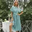 Fashion Summer Street Wear Mint Green Bow Women Dresses 2021 V-Neck Sash Short Sleeve Tea-length