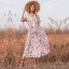 Summer Blushing Pink Street Wear Printing Maxi Dresses 2021 Scoop Neck Bow Sash Short Sleeve Tea-length Women Dresses