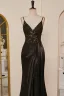 Sexy Black Satin Lace Split Front Prom Dresses 2024 Crossed Straps Sleeveless Spaghetti Straps Trumpet / Mermaid Floor-Length / Long Formal Dresses