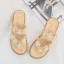 Bohemia Beige Summer Beach Flat Womens Sandals 2021 Pearl Rhinestone Lace Flower Open / Peep Toe Sandals