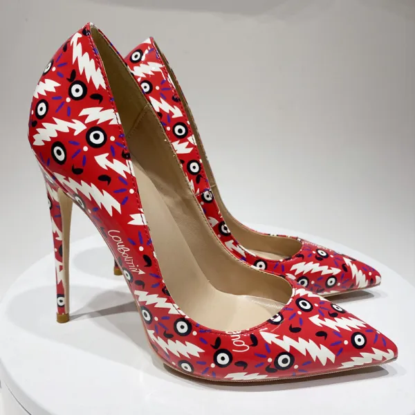 Fashion Red Doodle Printing Cocktail Party Pumps 2021 12 cm Stiletto ...