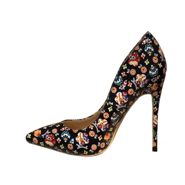 Mode Svarta Fest Utskrift Pumps 2021 12 Cm Stilettklackar Spetsiga Pumps Högklackade