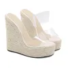 Sexy Transparent Blanche Vêtement de rue Été Tresser Sandales Femme 2021 16 cm Compensées Peep Toes / Bout Ouvert Sandales Talons Hauts