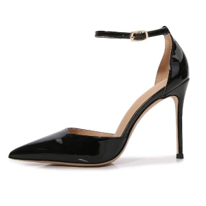 Sexy Moda Negro Fiesta Noche Zapatos De Mujer 2021 Charol Correa Del Tobillo 12 Cm Stilettos Tacones De Aguja Punta Estrecha Zapatos De Mujer High Heels