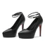 Schöne Schwarz Abend Pumps 2021 Wasserdichte Knöchelriemen 12 cm Stilettos Spitzschuh Pumps Hochhackige