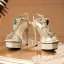 Charmant Sexy Champagne Faux Diamant Soirée Sandales Femme 2021 Cuir T-Strap 12 cm Talons Aiguilles Peep Toes / Bout Ouvert Sandales Talons Hauts