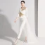 Mode Ivory / Creme Pailletten Abend Overall 2021 V-Ausschnitt 3/4 Ärmel Rückenfreies Lange Abendkleider
