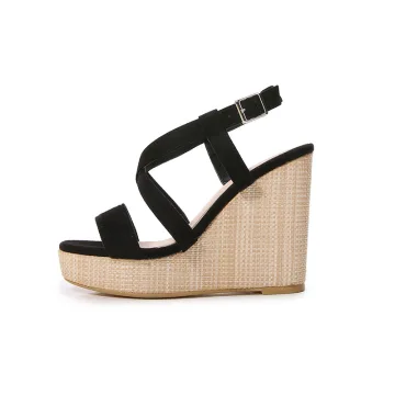 Street Wear Casual Summer Black Womens Sandals 2021 Ankle Strap Waterproof 11 Cm Wedges Open Peep Toe Womens Sandals High Heels