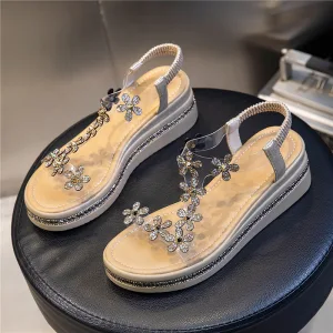 Mode Doré Vêtement De Rue Faux Diamant T Strap Plate Sandales Femme 2021 Peep Toes Bout Ouvert Sandales