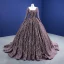 High End Kaffee Glanz Pailletten Ballkleider 2021 Ballkleid Eckiger Ausschnitt Lange Ärmel Hof-Schleppe Ball Festliche Kleider