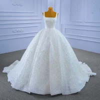 Haut de Gamme Charmant Ivoire Perlage Faux Diamant Paillettes Robe De Mariée 2021 Robe Boule Encolure Carrée Manches Longues Dos Nu Tribunal Train Mariage