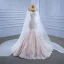 Charming Champagne Beading Lace Flower Wedding Dresses 2021 Trumpet / Mermaid Strapless Long Sleeve Backless Court Train Wedding