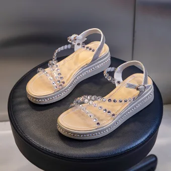 Sexy Doré Vêtement De Rue Été Perle Faux Diamant Sandales Femme 2021 Peep Toes Bout Ouvert Sandales