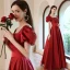 Vintage / Retro Red Satin Prom Dresses 2021 A-Line / Princess Square Neckline Short Sleeve Backless Floor-Length / Long Prom Dresses