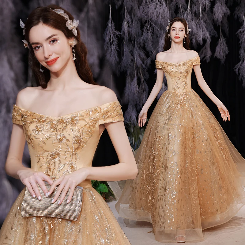 slim fit dress slacks Gold Sweetheart Beaded Sparkles Court Train Flowers Prom Dresses