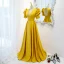 Vintage / Retro Gold Prom Dresses 2021 A-Line / Princess Floor-Length / Long V-Neck Puffy Short Sleeve Backless Prom Formal Dresses