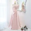 Schön Rosa Satin Ballkleider 2021 A Linie One-Shoulder Schleife Ärmellos Rückenfreies Lange Ball Festliche Kleider