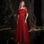 Charming Burgundy Prom Dresses 2021 A-Line / Princess Scoop Neck Beading Sequins Short Sleeve Backless Floor-Length / Long Prom Formal Dresses