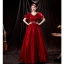 Vintage / Retro Burgundy Satin Prom Dresses 2021 A-Line / Princess V-Neck Rhinestone Bell sleeves Backless Floor-Length / Long Prom Formal Dresses