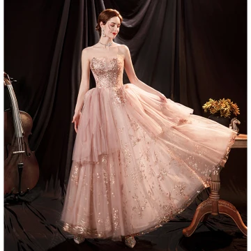 Charmant Rougissant Rose Robe De Bal 2021 Princesse Bustier Sans Manches Dos Nu Perlage Paillettes Longue Promo Robe De Ceremonie