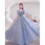 Charming Sky Blue Prom Dresses 2021 A-Line / Princess Square Neckline Beading Star Sequins Rhinestone Long Sleeve Backless Floor-Length / Long Prom Formal Dresses