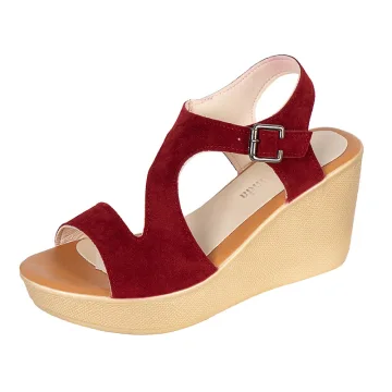 Romantique Noire Vêtement De Rue Daim Sandales Femme 2021 8 Cm Compensées Peep Toes Bout Ouvert Sandales