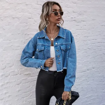 Fashion Street Wear Ocean Blue Denim Coats Jackets 2021 Covered Button Lapel Long Sleeve Women S Tops