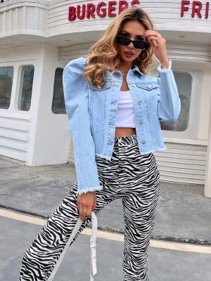Fashion Sky Blue Street Wear Denim Coats Jackets 2021 Covered Button Lapel Long Sleeve Women S Tops
