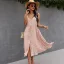 Fashion Summer Street Wear Resort Wear Beach Blushing Pink Spotted Women Dresses 2021 V-Neck Sleeveless Covered Button Sash Loose Tea-length