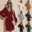 Summer Street Wear Resort Wear Burgundy Solid Color Regular Women Dresses 2021 V-Neck Sash Long Sleeve