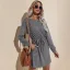 Fall Winter Grey Street Wear Women Dresses 2021 Scoop Neck Bow Sash Regular Long Sleeve
