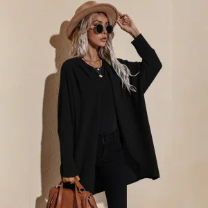 Fall Winter Black Solid Color Knitting Street Wear Sweaters Coats Jackets 2021 Cotton Loose Long Sleeve