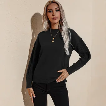 Fall Winter Casual Black Knitting Sweaters 2021 Cotton Scoop Neck Long Sleeve Women S Tops