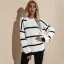 Vintage / Retro Fall Winter Loose Street Wear Stripe White Knitting Sweaters 2021 Scoop Neck Long Sleeve Women's Tops