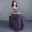 Élégant Grape Robe De Bal 2017 Encolure Dégagée 1/2 Manches Appliques En Dentelle Ceinture Volants Tulle Longue Robe De Ceremonie