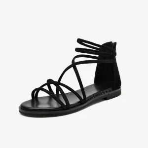 Romersk Svarta Sommar Stranden Casual Platt Sandaler Dam 2021 Läder X Rem Peep Toe Sandaler