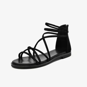 Roman Black Summer Beach Casual Flat Womens Sandals 2021 Leather X Strap Open Peep Toe Sandals
