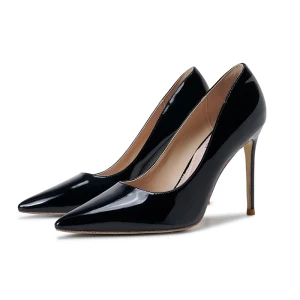 Snygga Fina Svarta Afton Pumps 2021 Lackläder 10 Cm Stilettklackar Spetsiga Pumps Högklackade