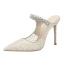 Sexy Silver Cocktail Party Evening Party Rhinestone Sequins Womens Sandals 2021 Leather Tulle 10 cm Stiletto Heels Pointed Toe Womens Shoes High Heels