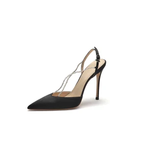 Charming Black Street Wear Cocktail Party Evening Party Womens Sandals 2021 Leather Rhinestone X Strap 10 Cm Stiletto Heels Pointed Toe Womens Shoes High Heels