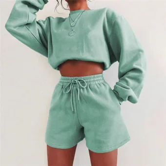 Comfortable Fall Winter Casual Mint Green Loose Sweatshirts Shorts 2021 Scoop Neck Long Sleeve Women S Tops