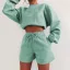 Bequemes Herbst Winter Freizeit Lindgrün Lose Sweatshirts Kurze Hose 2021 Rundhalsausschnitt Lange Ärmel Damen Oberteile
